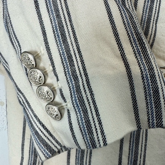 Lauren Ralph Lauren Size 8P Twill Linen Blend Striped Blazer Crest Buttons - Picture 7 of 10